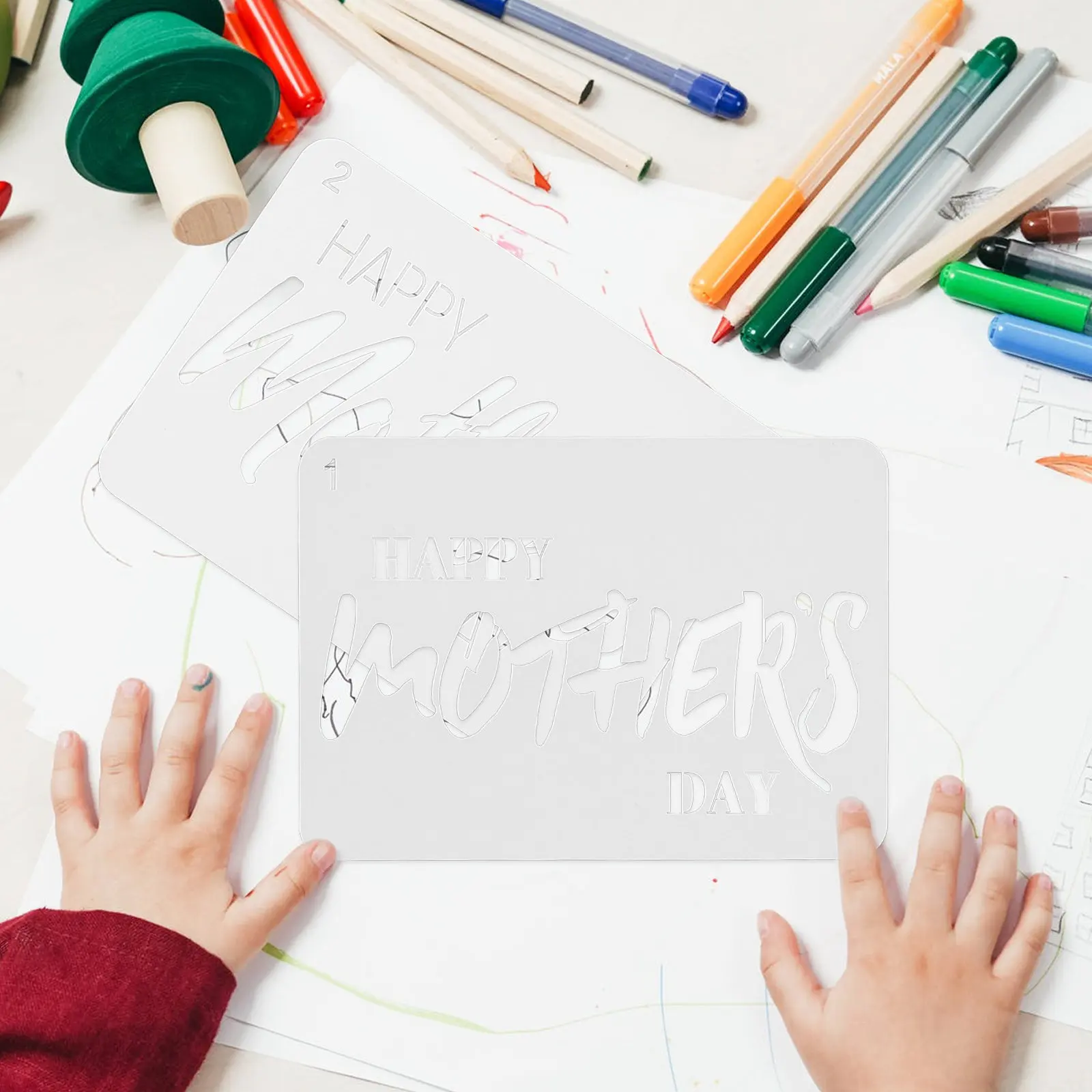12個入り-母の日絵画ステンシル-中空描画テンプレート-diyアートクラフト用品-インタラクティブ用ステンシル