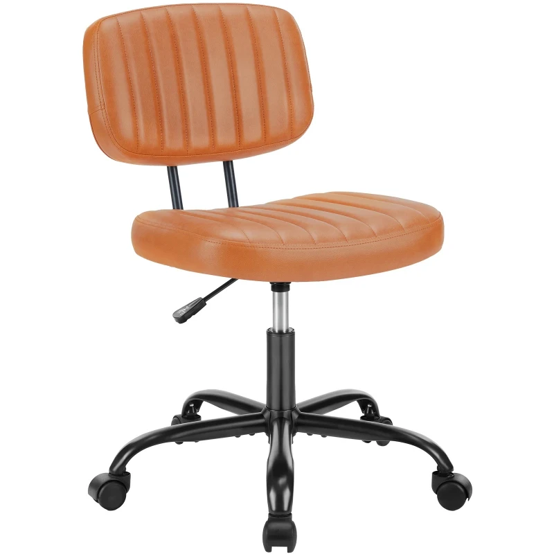 Desk Chair Back Lumbar Support PU Leather Computer Chair 360° Swivel Rolling Wheels