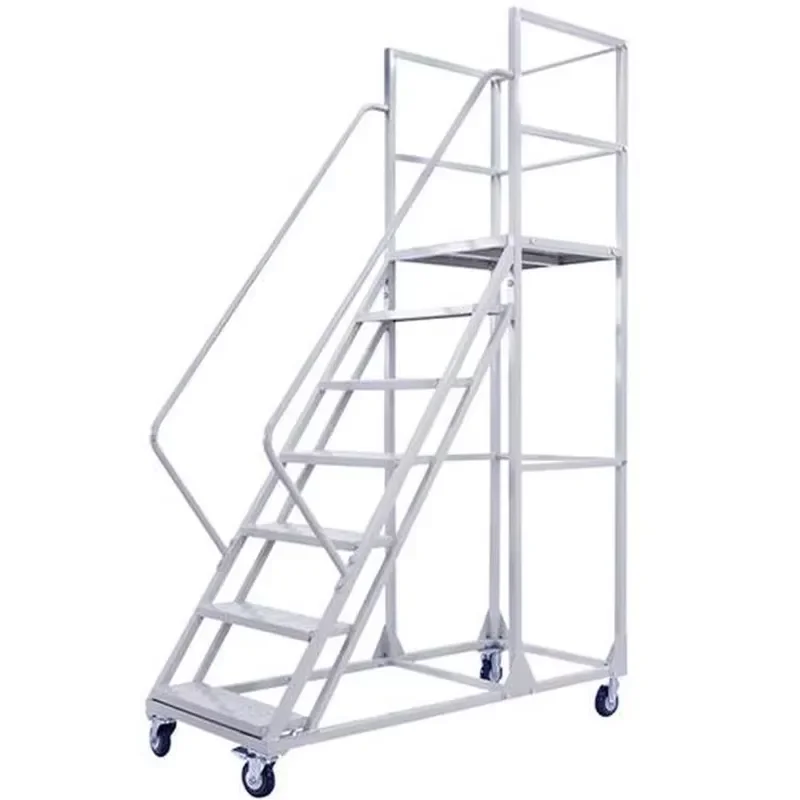 Direct Sale Factory Mobile Safety Aluminum Shelf Staircase Working Platform Ladder With Wheels and Locks