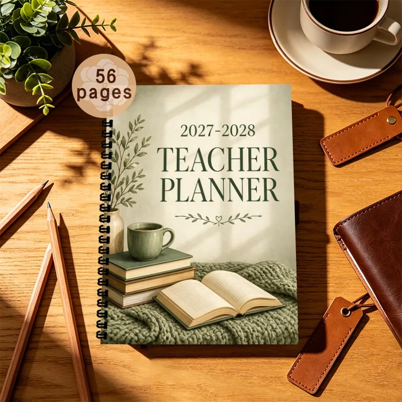 A5 2027-2028 Teacher Planner, Annual Curriculum Plan and Gradebook Organizing Tool, Boho Sage Green Cozy Style Planner Suitable
