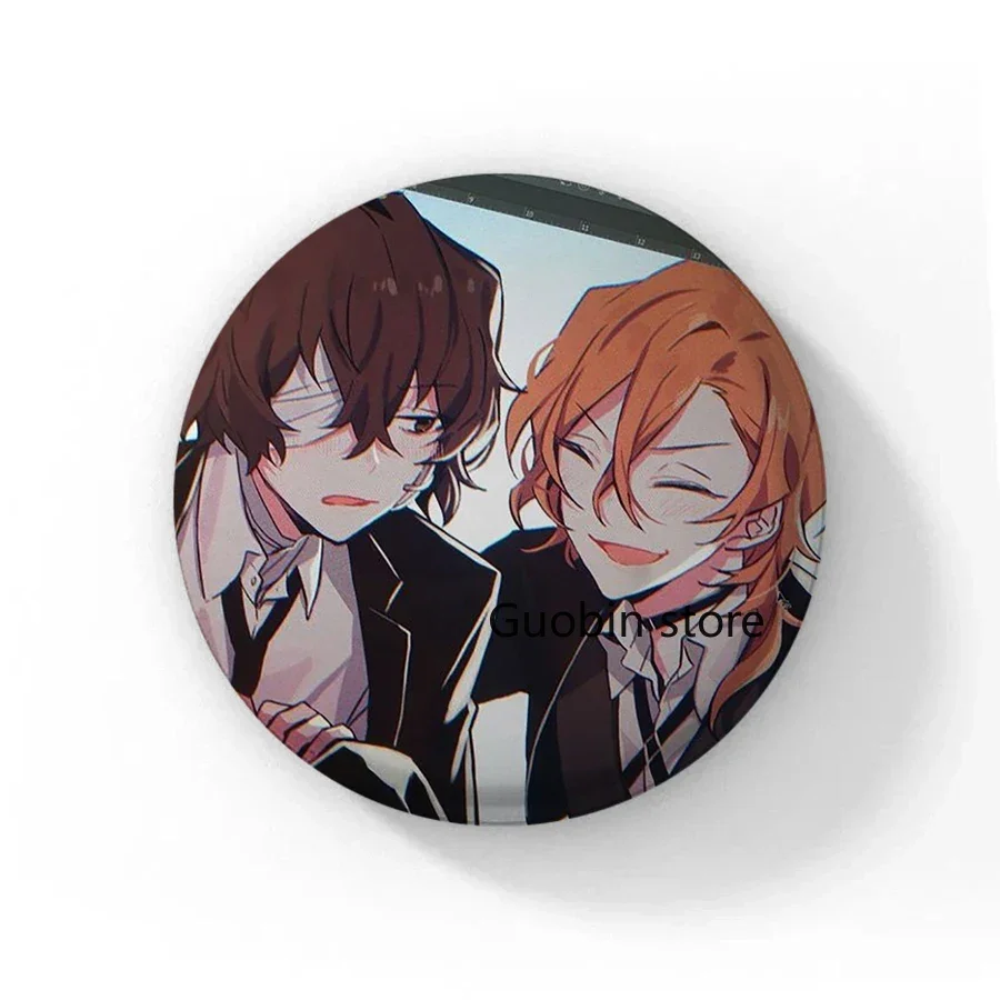 Handmade Anime Lapel Pins, broches Bungo Stray Dogs, Manga Figura Cosplay Badge, Mochila DIY, Acessório de Roupas, Botão Pin, 58mm