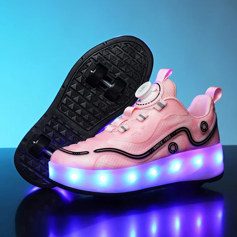 Children's Sneakers with LED Night Light Shoes 2024 New Casual Sports USB Charging Training Roller Skating Shoes for Kids