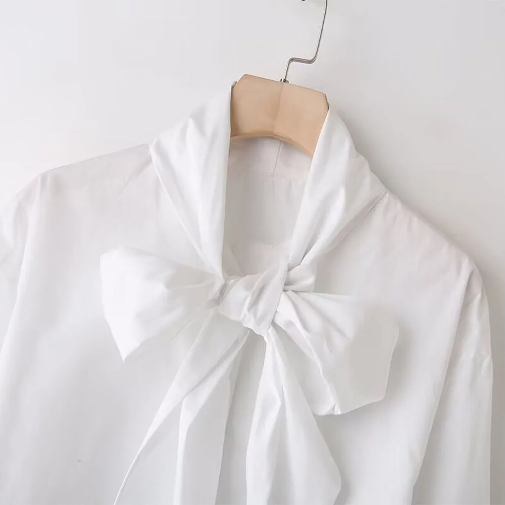 2024ZAR * Spring/Summer Fashion Hot Selling New Pure White Slim Fit Bow Decoration Poplin Shirt