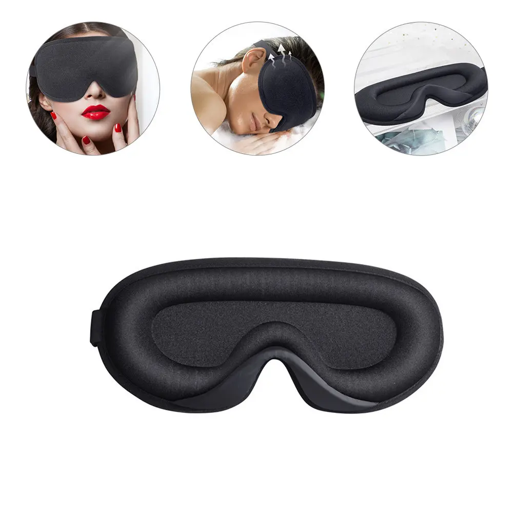 Black Sleep Mask Unisex Elastic Adjustable Strap Lightweight Breathable Eye Shade Cover for Sleeping Travel Night Use