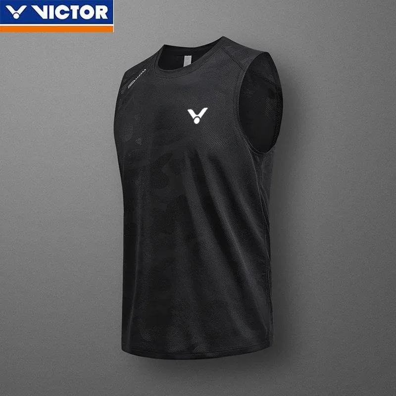 VICTOR Quick-drying Breathable Sports Casual Sleeveless Vest Men's Running Fitness Badminton table tennis Simple Printing Vest image 4