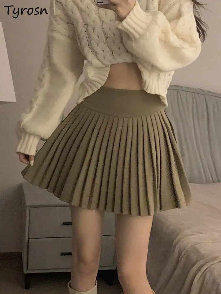 

Skirts Women Folds All-match Sweet Design Sexy Mini Faldas Autumn Retro Leisure Daily Korean Style Stylish Empire Ladies Preppy