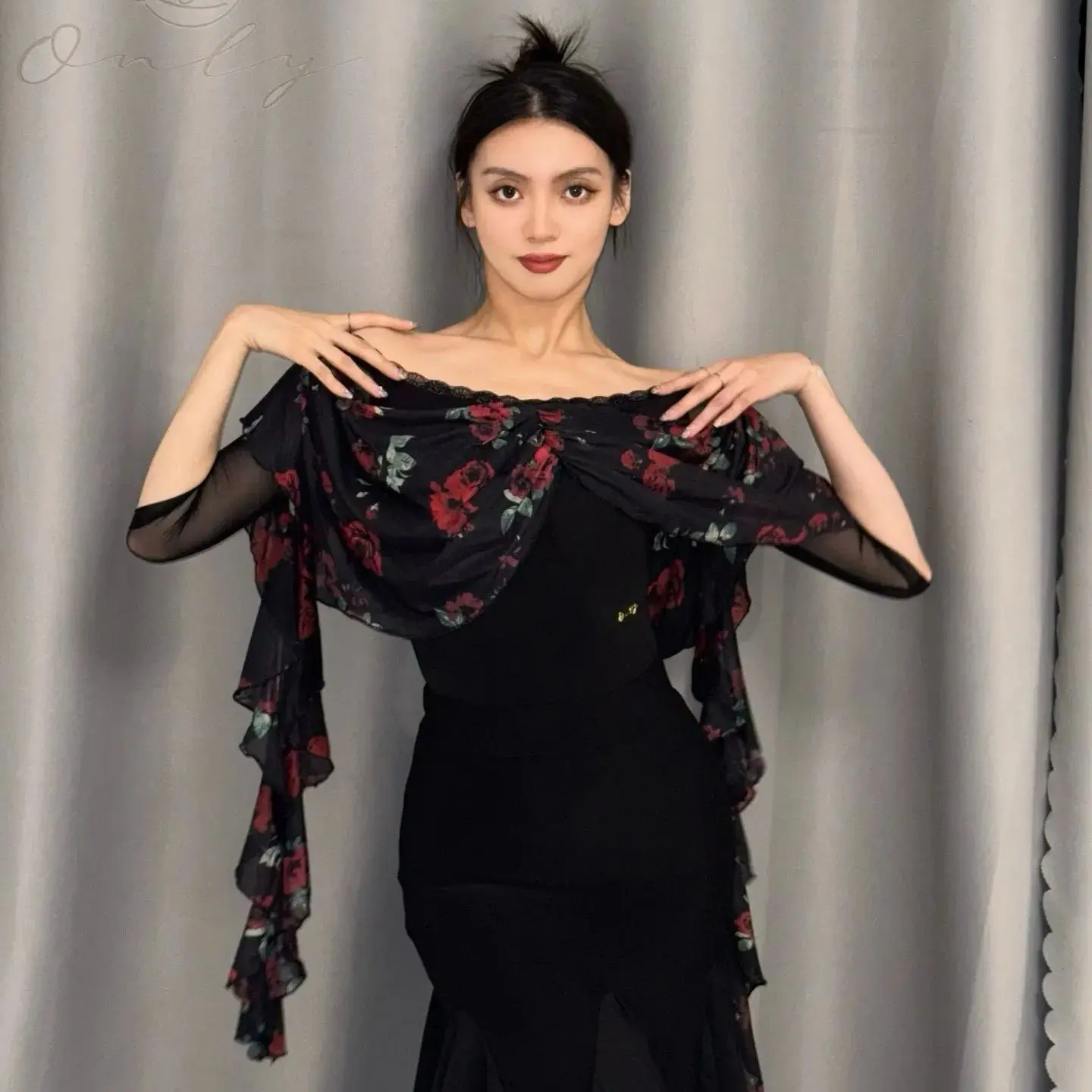 New Women Ballroom Dance Modern Dance Clothes Boat Neck Mesh Half Sleeve Jumpsuit Chacha Latin Performance Costumes Wear DN21339