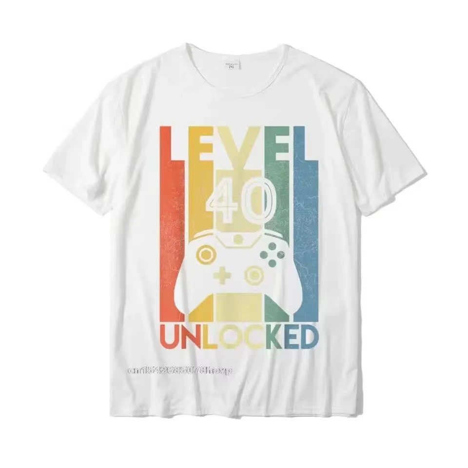 Level 40 Unlocked Funny Video Gamer 40th Birthday Gift T- Printed on For Men Wholesale Cotton T Shirts Party