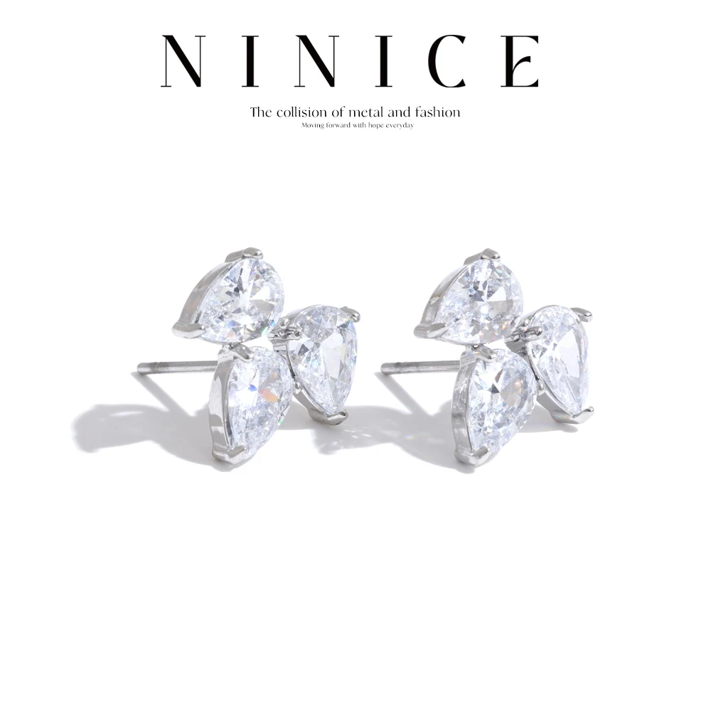 NiNice Stainless Steel Flower Stud Earrings for Women Delicate High Clarity CZ Daily Jewelry New Arrivals