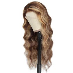 180% Density Highlight Human Hair Wig 12Inch to 36Inch Pre Plucked HD Transparent Lace Front Wigs Ombre Body Wave Wigs for Woman