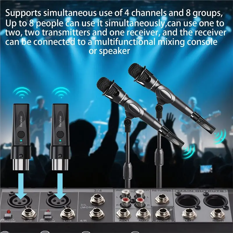 A52T XLR Wireless Microphone 2.4Ghz Transmitter Receiver Rechargeable Audio Adapter Wireless Mic System