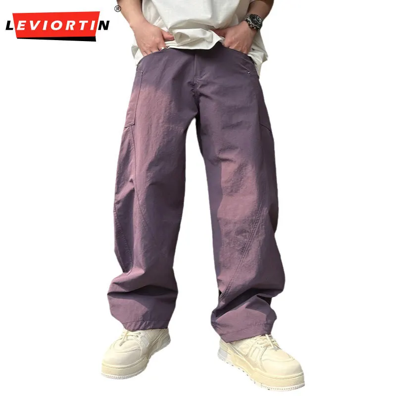 

High Street Men's Straight Leg Pants Hip Hop Workwear Loose Micro-lapped Harem Trousers City Boy Functional Overalls Pants