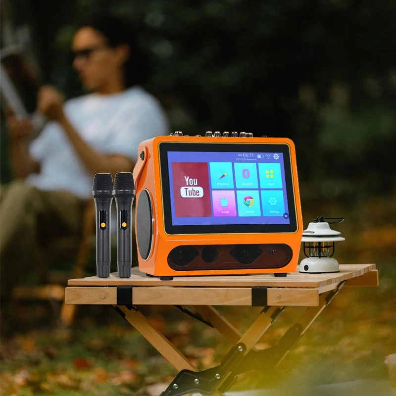 Portable Smart Karaoke Machine System With Dual 5.25'' Horn Wireless Speaker And 14'' Touch Screen For Parties Speakers