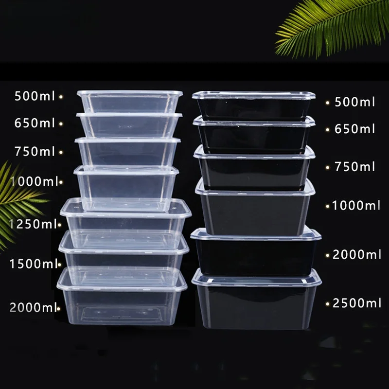 Transparent Plastic Rectangular Takeaway Box Lunch Box with Lid for Delivery Fast Food Container Durable Carry out Container