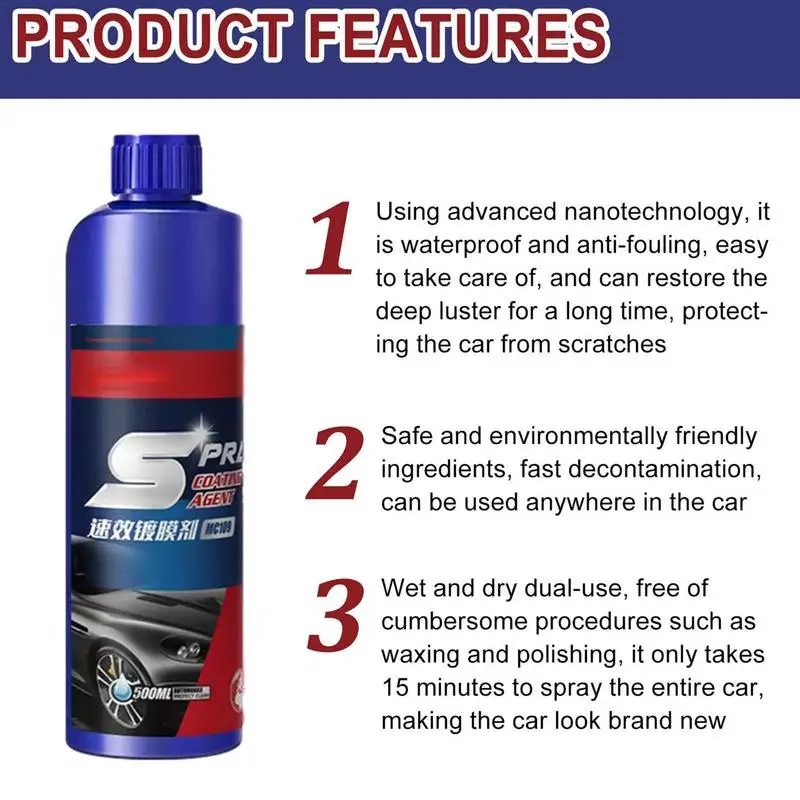 Car Nano revestimento cerâmico Spray, Auto polimento pulverização de cera, Car Paint Scratch Reparação Remover, 500ml, 3 em 1