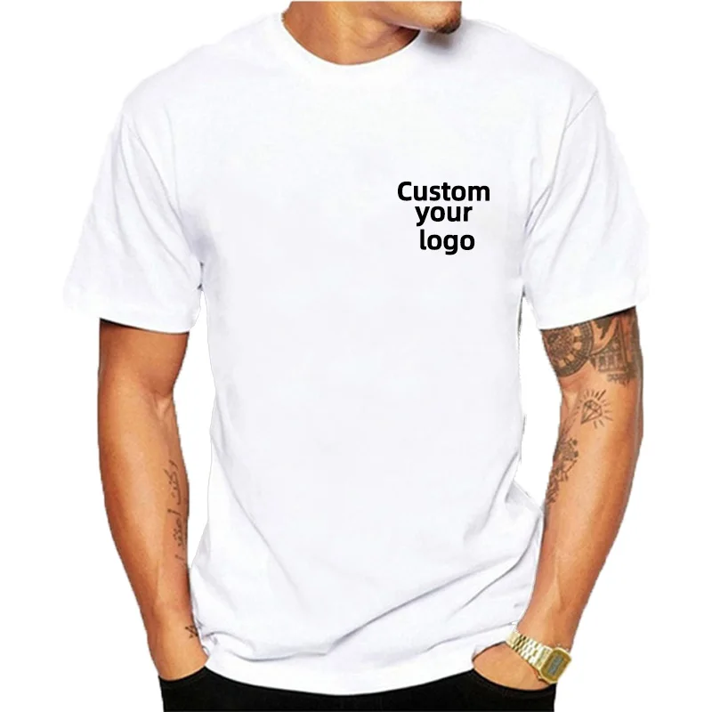 Customise your logo Cotton Stretch T Shirt O-neck Short-sleeve T Shirts Casual Slim Solid Color Tshirts Men Tops Tees