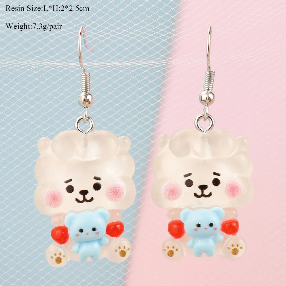 2024 Kpop Earring for Women Resin BT21 Earrings Children Jewelry Custom Made Handmade Cute Girls Candy Gift