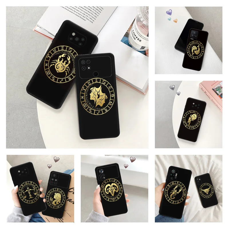 Black Matte Phone Case For Xiaomi Mi Poco X5 C55 C50 C40 X4 Pro X3 NFC M5 M4 5G F4 GT F3 M3 12 Zodiac Pisces Scorpio Soft Cover