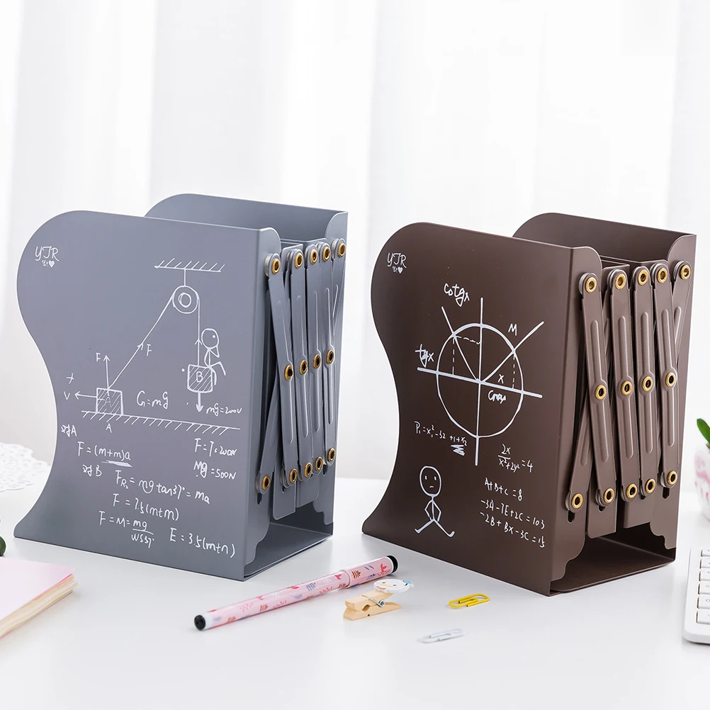 

1pc Desktop Graffiti Adjustable Bookends Metal Non-skid Folder Holder Retractable Book Rack Stand (Grey)