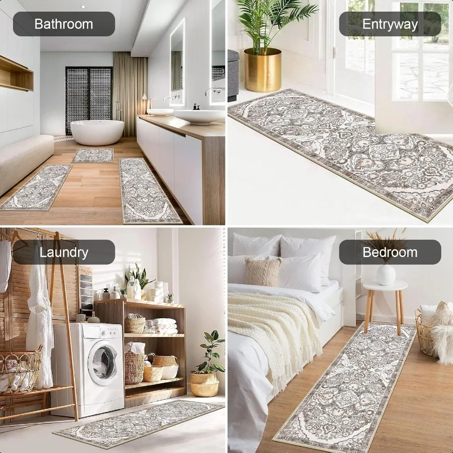 HEBE Farmhouse Kitchen Rugs Sets of 3 Non Slip Washable Boho Kitchen Rugs and Mats for Floor Kitchen Runner Rug Floor Carpet fo