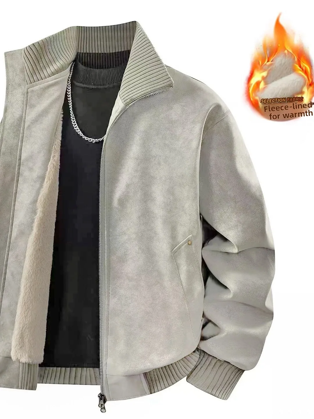 

Thiened Fce Lined Men's PU Leather Cotton Jaet Baseball Sle Motorcycle Windbreaker Faionable Winter Coat