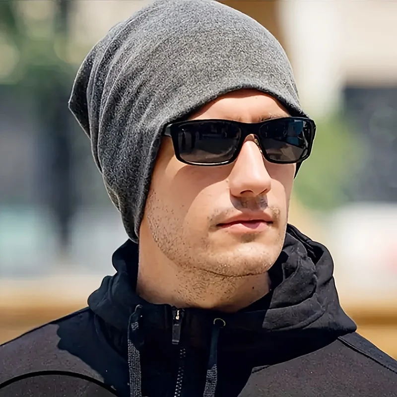 3-piece polyester knitted beanie-loose soft stretch Sports Beanie, solid color, lightweight knitted beanie, suitable for daily w