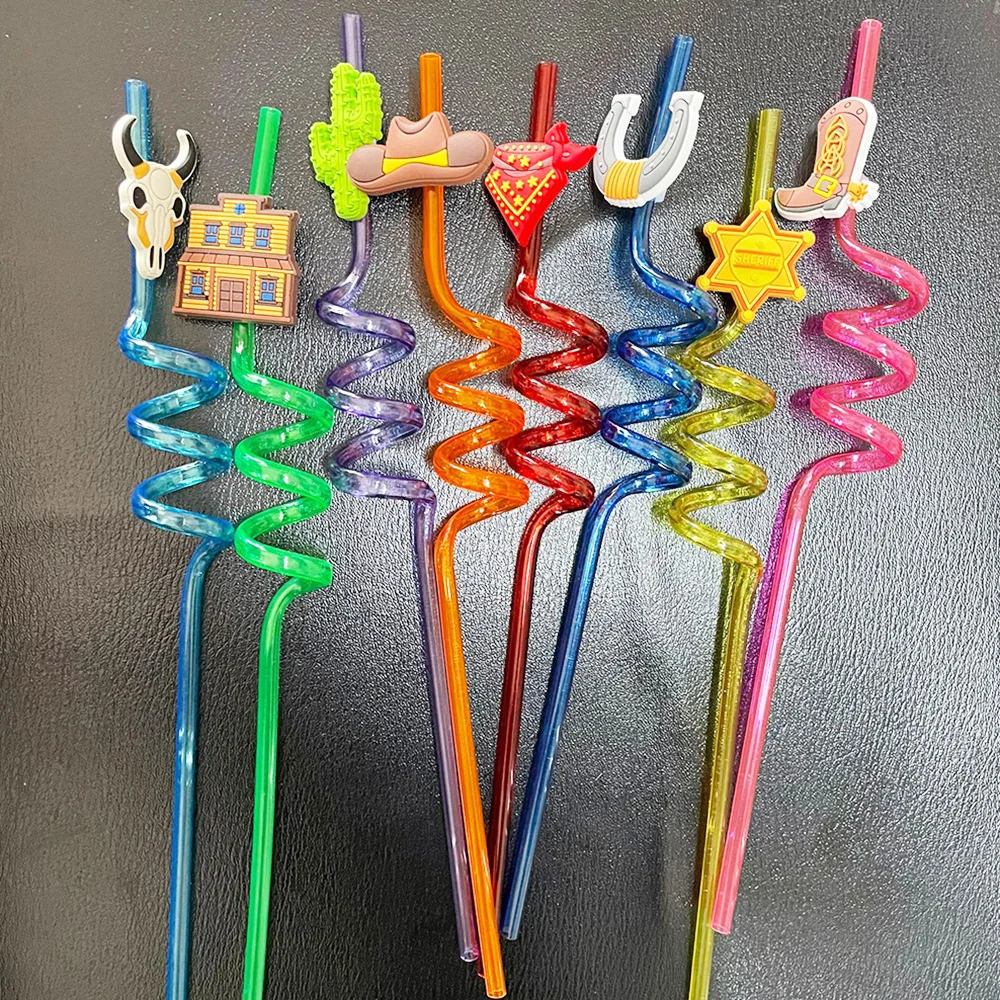 

8 pcs Denim Straws Cowboy Party Reusable Plastic Straws Colorful Western Cowboy Birthday Party Supplies Western Cowboy Straws