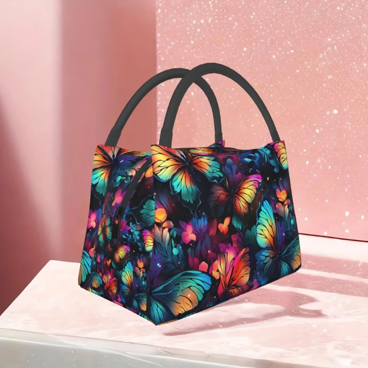 

1pc Of Colorful Floral Butterfly Pattern, Portable Reusable Cooler Bag, Insulated Lunch Bag, Essential For Camping, Picnics