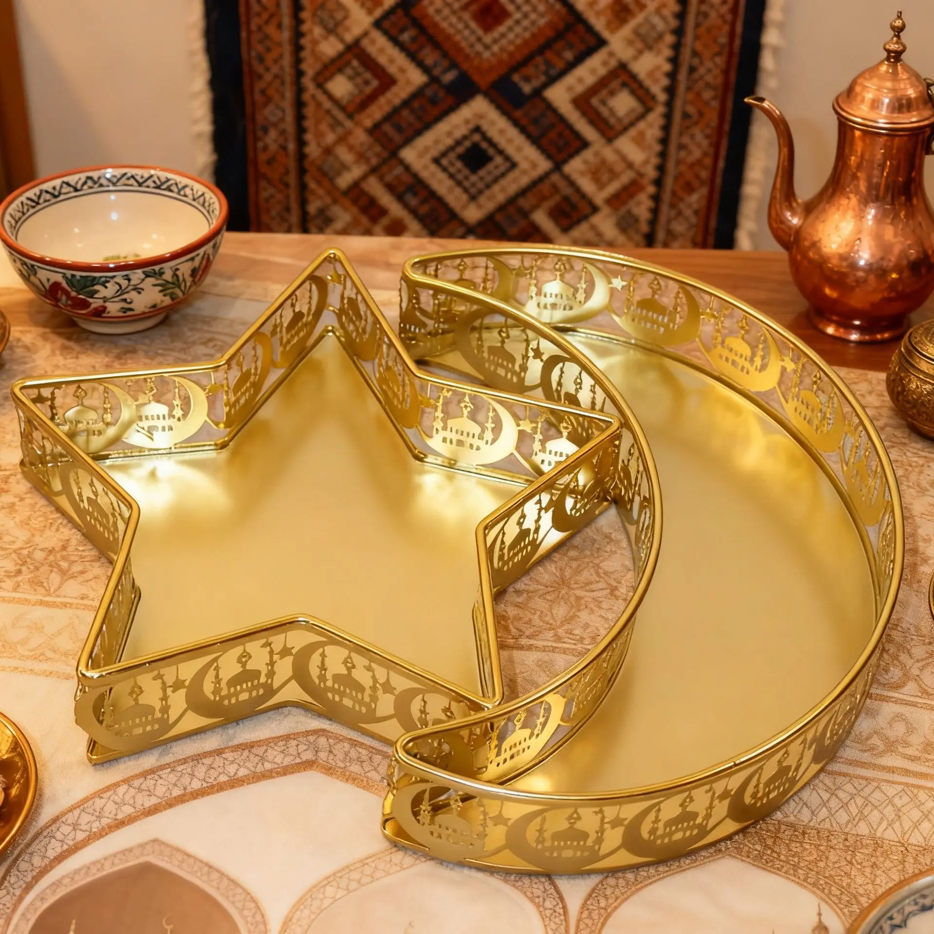 

Golden Star Moon Iron Tray The month of fast Fruit Candy Storage Basket Ramadan Festival Home Desktop Decoration Gifts
