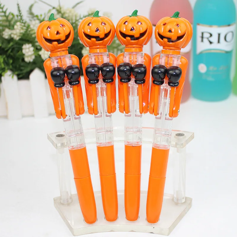 10Pcs Pumpkin Boxing Ballpoint Pen Halloween Pen With Glow Lights Children's Prize Cute Gift Ballpoint Pen Decompression Toy