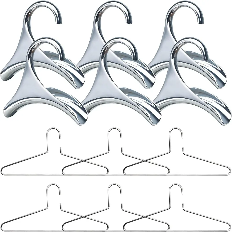 

Silver Metal Hangers Combo Pack 12 (6 Purse Hangers + 6 Clothes Hangers) Closet Organizer Set for Bags, Coats & Suits