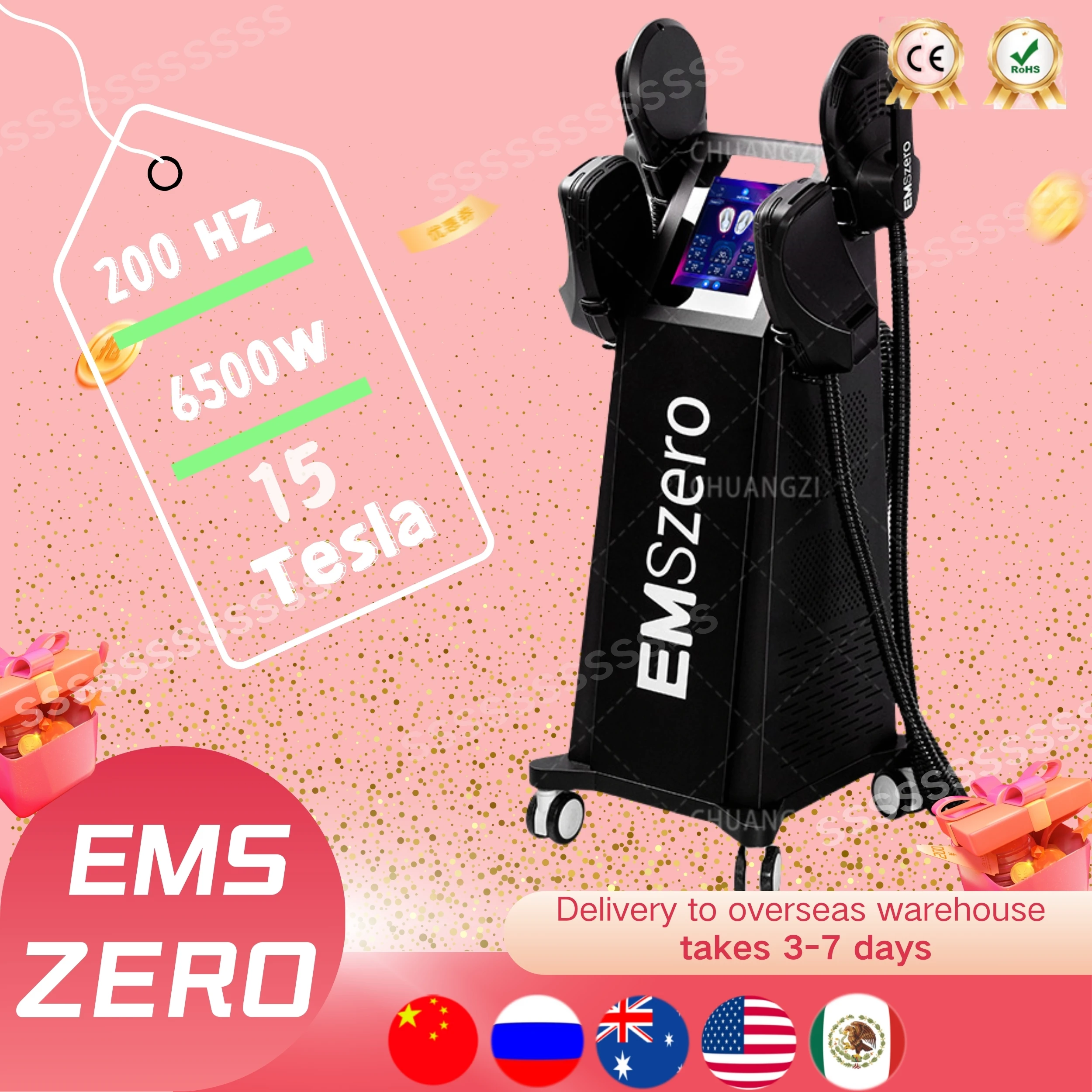 EMSzero Machine Slimming RF NEO Slimming Body Sculpting Muscle Increase 200HZ 6500W 15Tesla 2/4/5 Handles Salon 2025