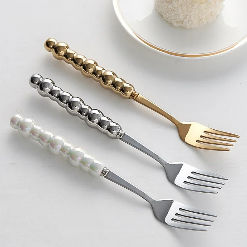 Ceramic Pearl Handle Camping Fork Spoon Western Tableware Dinnerware Set Stainless Steel Cutlery Set Complete Dinner Spoons Bar