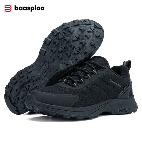 Baasploa Hiking Shoes Men Outdoor Climbing Lace-Up Sneakers Male Anti Splash Water Casual Wear-Resistant Non-slip Walking Shoes