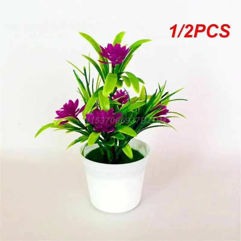 1/2PCS No Fading Decorative Small Bonsai Desktop Decoration Artificial Flower Pot Realistic Beautiful Fake Flower