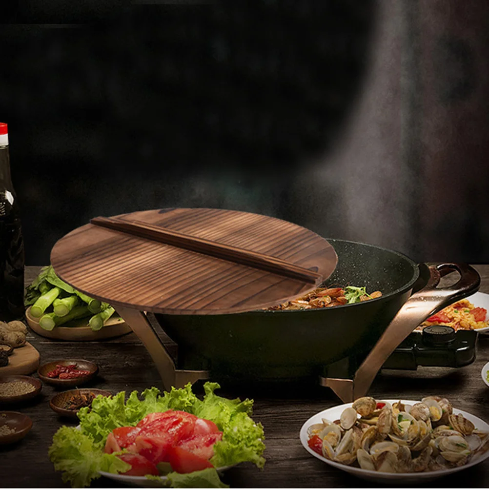 

Anti Oil Splashing Cover 30X30X1.6Cm Wooden Pot Lid Natural Wood Cooking Tool Heat Resistant Kitchen Gadget Steam Retaining