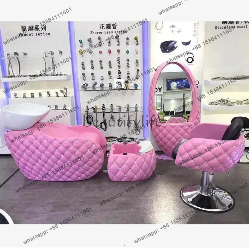 NewBarber Shop مع سرير شامبو من الألياف الزجاجية، وكرسي للشعر، وطاولة مرآة للشعر، وسرير دافق للجلوس #4