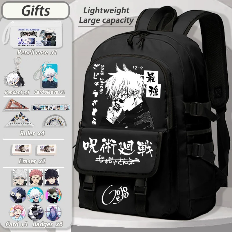 Breathable mesh, 36×16×48cm Black Blue White, Jujutsu Kaisen, Student Kids Teens School Bags, Anime Backpacks Girls Boys