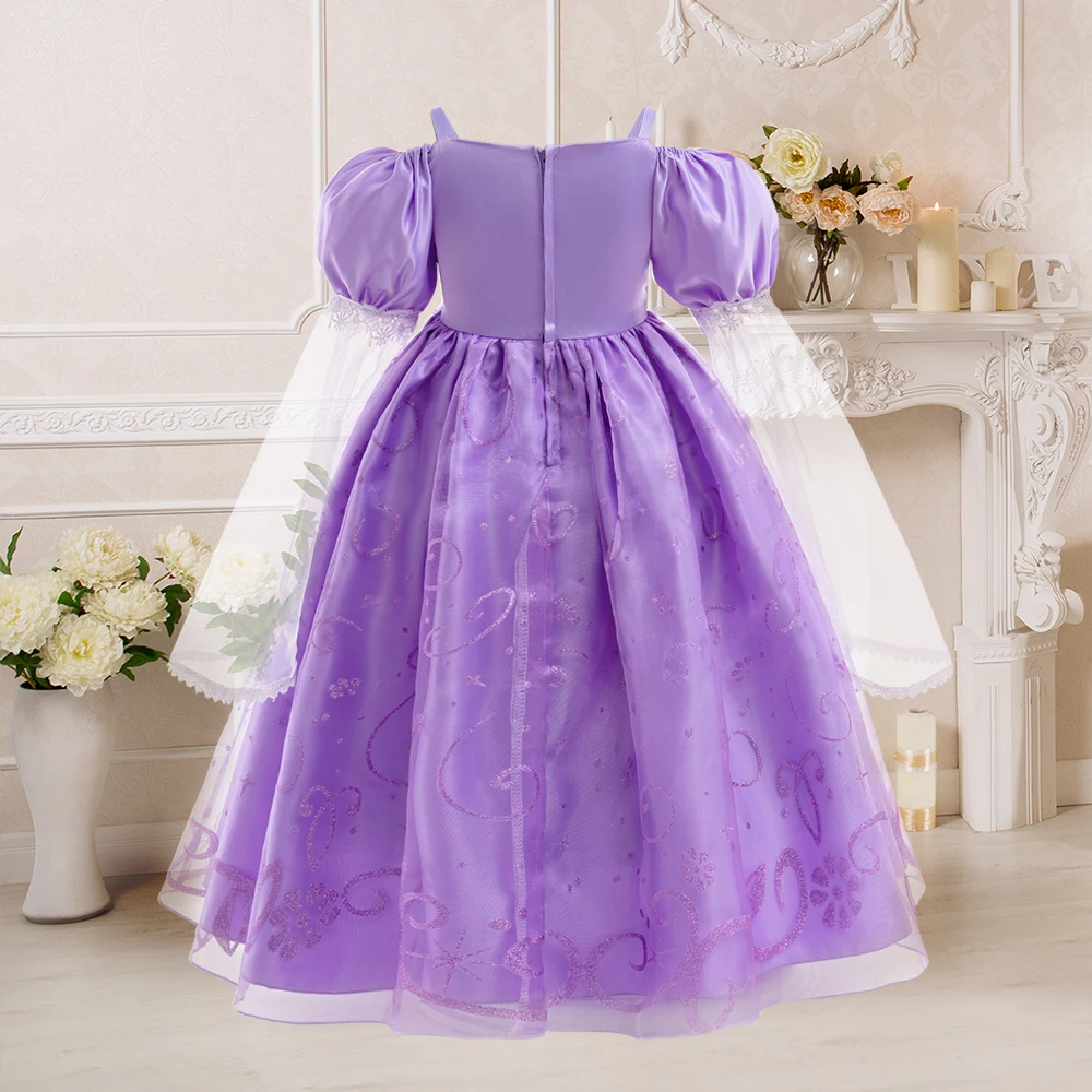 Fancy Princess Sofia Costume For Girl Carnival Flower Lace Birthday Party Prom Gown Elegant Movie Role Play Girls Dresses Outfit