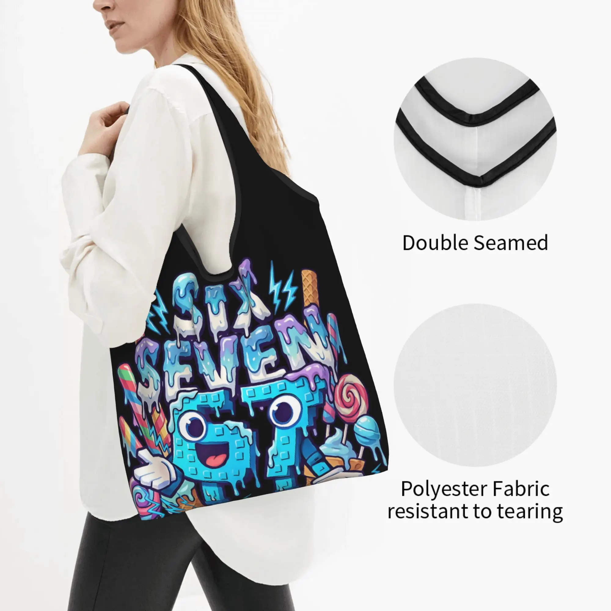Recycling Six Seven 67 Shopping Bag Women Tote Bag Portable Funny  Grocery Shopper Bags
