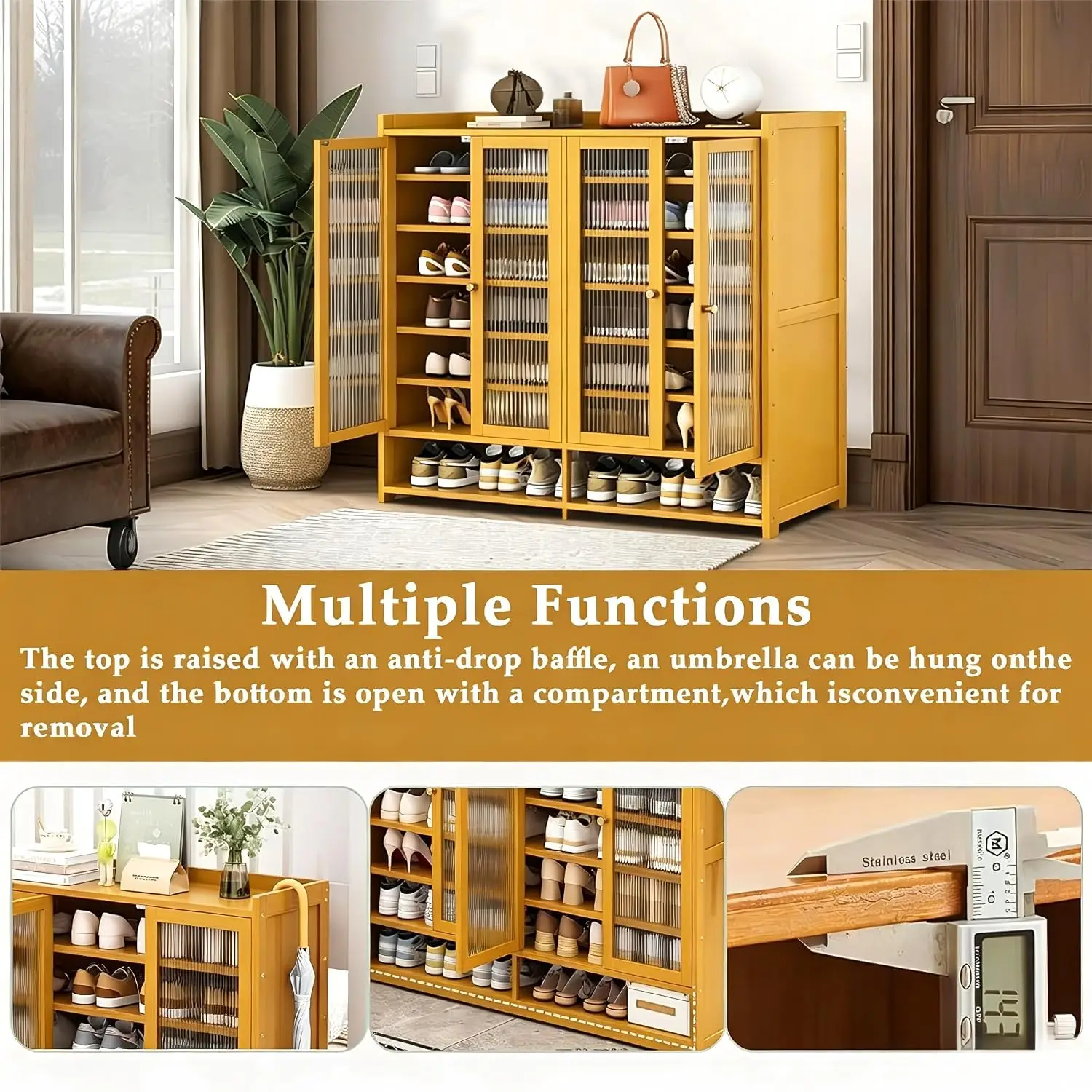 Bamboo Shoe Cabinet 7Tier Large Capacity with Doors Storage Organizer Entryway Hallway, Customized