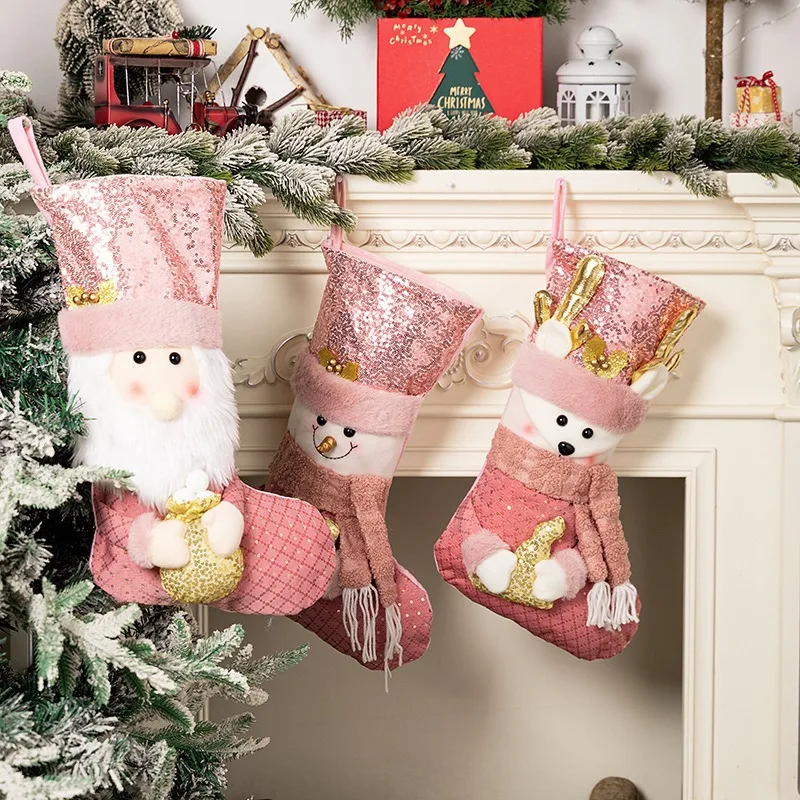 New Christmas Gift Pendant Pink Sequins European Christmas Socks High-end Gift Socks Decoration Supplies Atmosphere Decoration