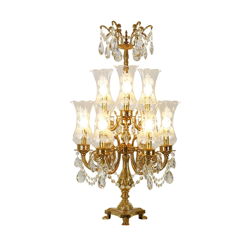 

French Antique Brass Table Lighting Luxury Glass High End Desk Lamp Dining Bronze Table Lamp