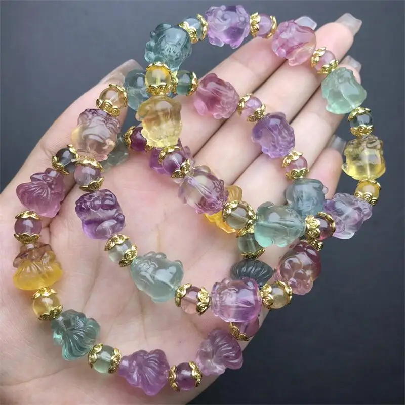 

Natural Fluorite Fox Fairy Bracelet Women Healing Gemstone Crystal Strand Bangles Lovers Jewelry Gift 1PCS