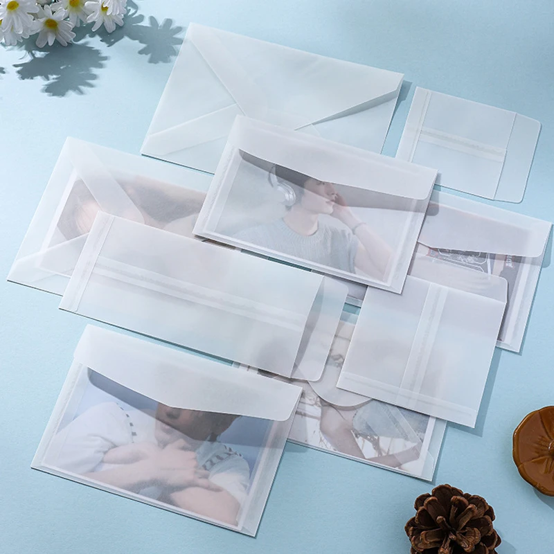 50pcs Blank Envelopes for Wedding Translucent Paper JSeed Invitation Business Stationery Ewelry Ring Photo Supplies Storage Bag