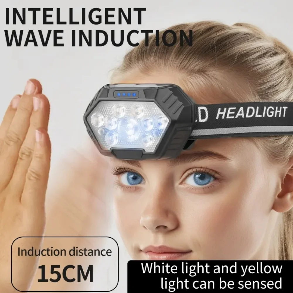 Motion Sensor Headlamp Rechargeable 2PCS Waterproof Head Lamp LED Front Head Light Camping Fishing Portable Flashlight Headlight