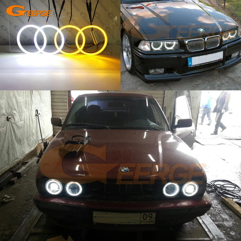 

For BMW E30 E32 E34 Ultra Bright Dual Color Switchback Day Light Turn Signal SMD LED Angel Eyes Kit Halo Rings