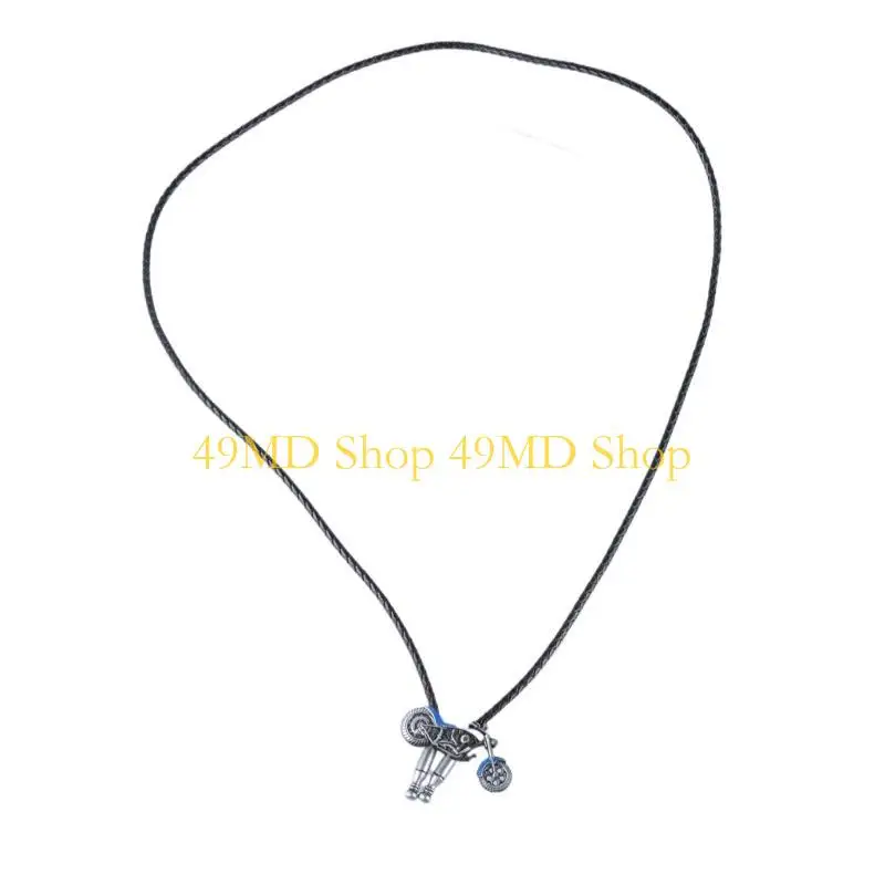 49MD Cowboy Bolo Necktie with Motorcycle Pendant Elegant Bolo Tie for Male Female