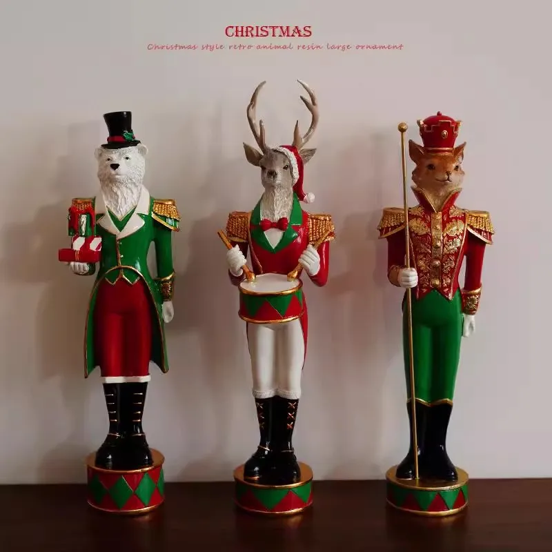 

Gentleman Animal Hand-painted Christmas Bear Deer and Fox Resin Decorative Ornaments Festival Decoration