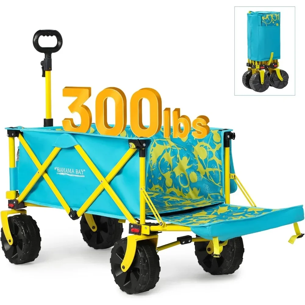 

49 Inch Extra Long Beach Wagon with Big Wheels for Sand, Collapsible Utility Beach Cart Heavy Duty Folding Wagon